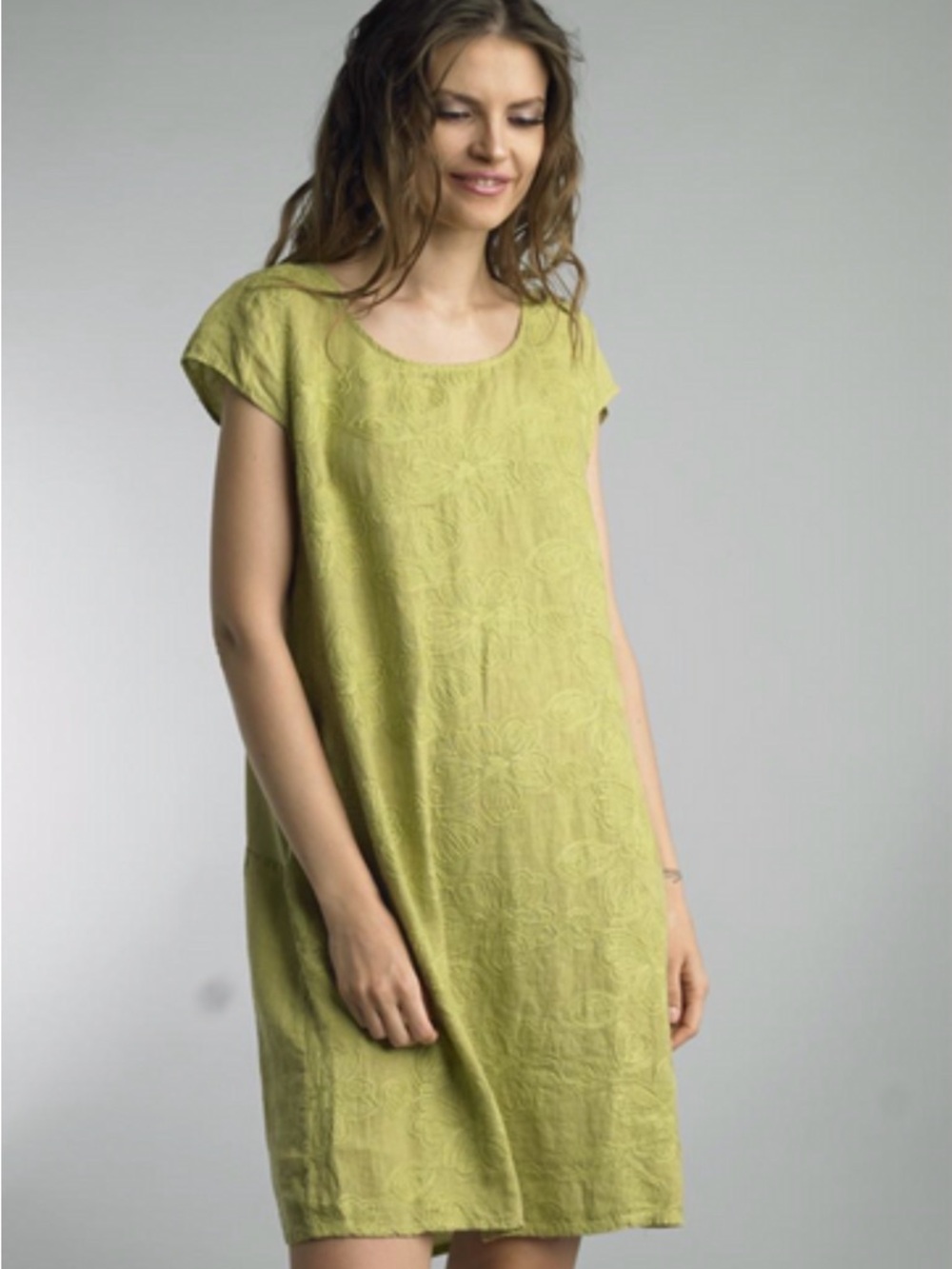 Tempo Paris Lime Green Embroidered Linen Dress